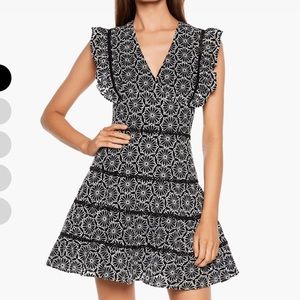 Bardot Sierra frill black and white eyelet dress size XS.